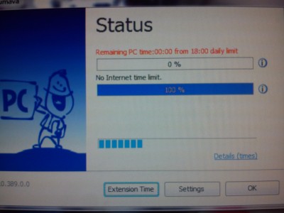 A když zmáčknu ještě jednou na &quot;Extension Time&quot; tak se mi ukáže toto...<br />Myslim že je to něco jako, že internet 100% a PC na 0%.