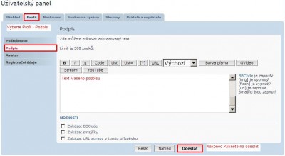 Uživatelský panel - Profil - Podpis (pro zvětšení klikni)