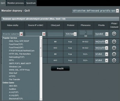 Nastavení datového toku
