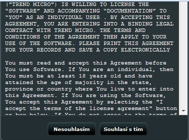 Odsouhlasení licence produktů Trend Micro