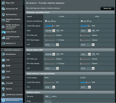 Detailní nastavení WiFi