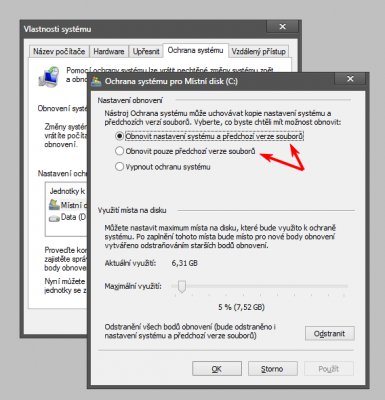 Ochrana systému pro místní disk C: (Windows 7)