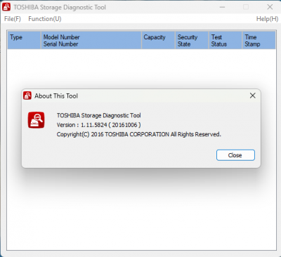 Toshiba Storage Diagnostic Tool - nefunkční